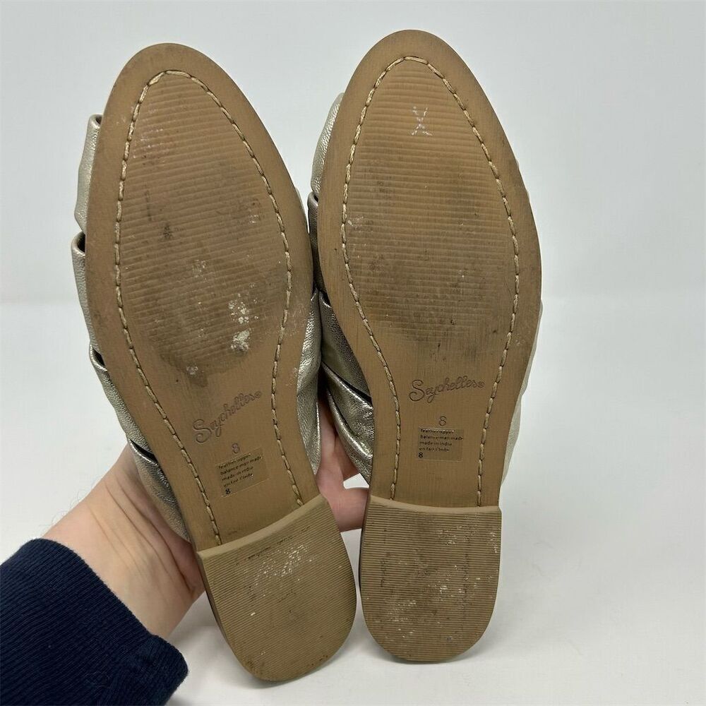 Seychelles Gold Metallic Leather Strappy Slip On Sandals Size 8 Casual Flat - Picture 8 of 12